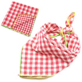Fashionable Double Sided Cotton Pet Scarf (Color: Red Grid, size: 45X45Cm)