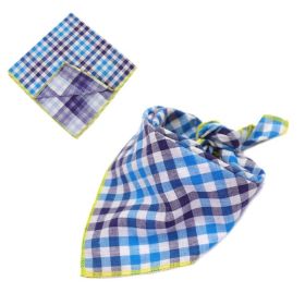 Fashionable Double Sided Cotton Pet Scarf (Color: Blue Grid, size: 45X45Cm)