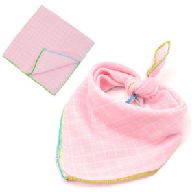 Fashionable Double Sided Cotton Pet Scarf (Color: Pink Grid, size: 45X45Cm)